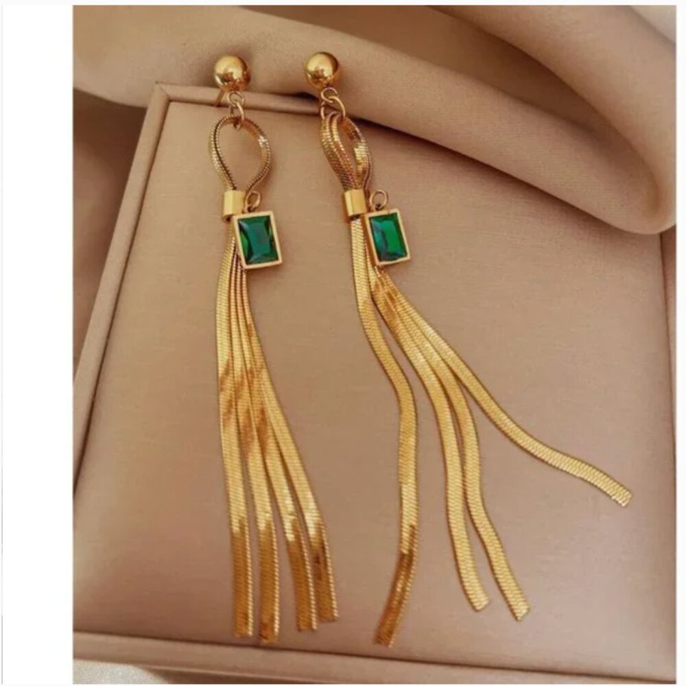 ❤️ FREE Emerald Tassel Fringe Chic Glam Party Faux Classy Elegant Drop Earrings